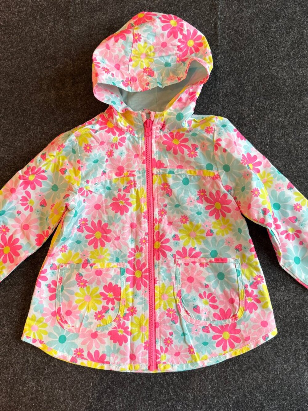 Carter’s Girls 24M Floral Daisy Rain Jacket Hooded Strawberry Ladybug